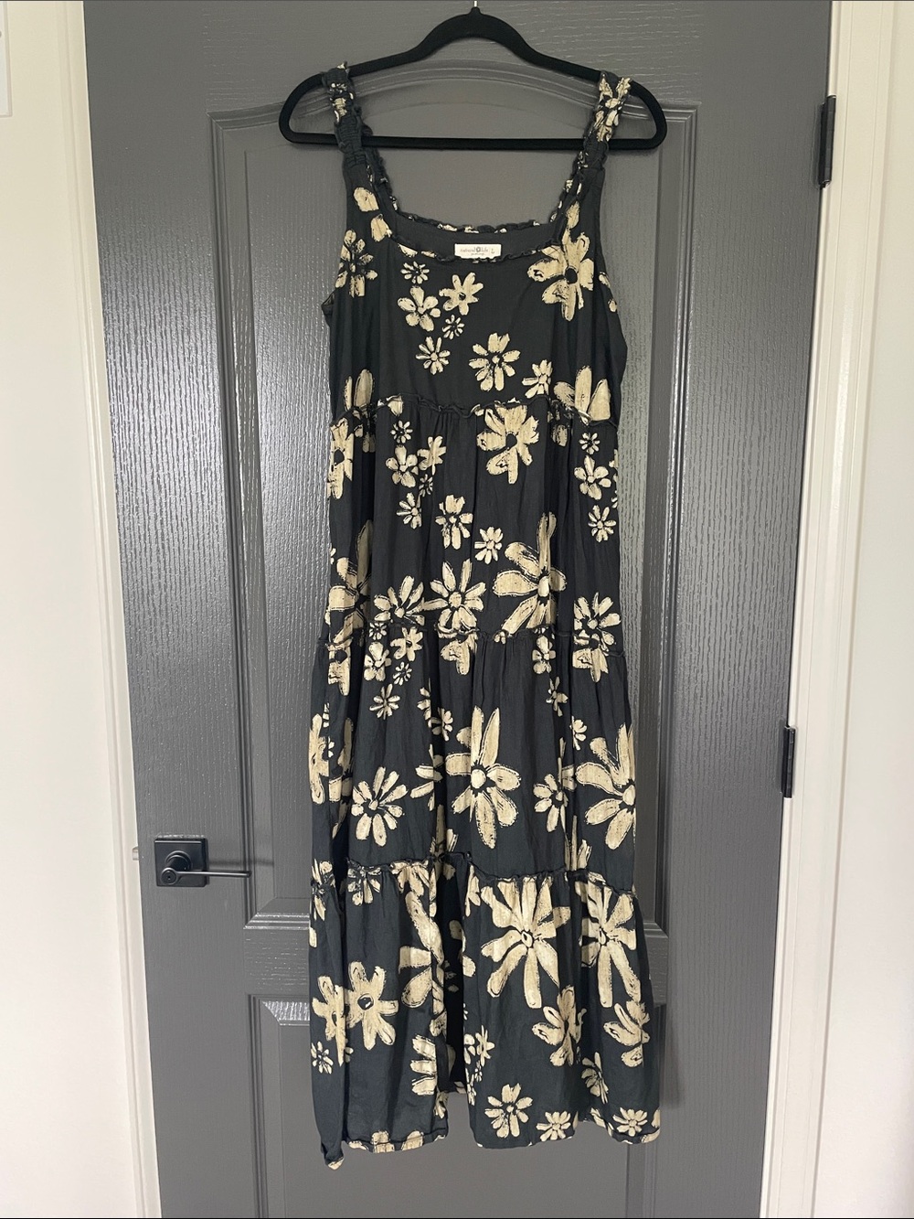 NATURAL LIFE Black Maxi Dress with Cream Floral Print